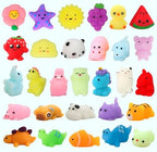 Close up view of miniature multicolor animal squeeze toys for classroom rewards