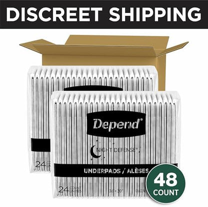 Depend disposable adult incontinence bed pads showing the extra large thirty six by thirty inches dimensions.