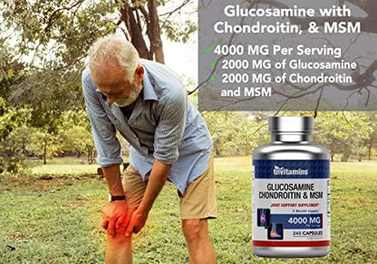 tnvitamins Glucosamine Chondroitin MSM Capsules, 240 Count | 4,000 mg Per Serving | 2,000 mg Glucosamine Sulfate 2KCl + 2,000 mg MSM & Chondroitin Blend | Joint Support Supplement - Image 8