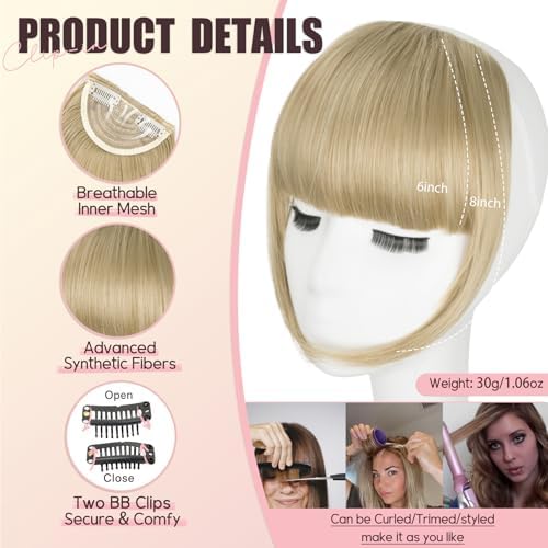 Flvaco natural curved fringe extension ash blonde shade product lifestyle