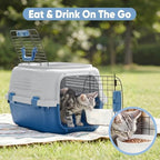DUMOS 23" Hard-Sided Pet Carrier for Small Dogs & Cats, Airline Approved Travel Crate with Enhanced Security Latches, Front & Top Load Wire Door, Food Bowl for Traveling, Hiking, Camping, Grey&Blue - Image 5