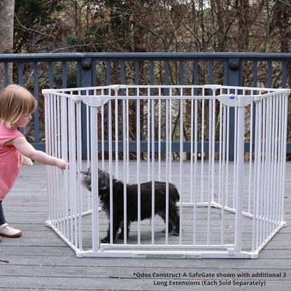 Qdos hardware mounted metal safety gate panel for wide home openings.