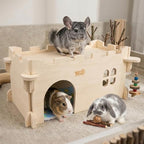 Castle Chinchilla House, Small Animal Hideout for Chinchilla, Guinea Pig, Hedgehog, or Rat, Ventilated Wooden Guinea Pig Hut Habitat with Multiple Doors (Large) - Image 7