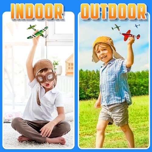 Children playing outdoors throwing the lightweight aviator styrofoam planes into the air.