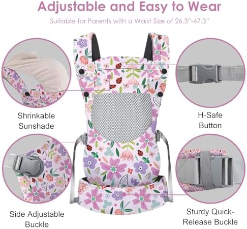 Parent wearing YooxArmor floral baby carrier hands-free