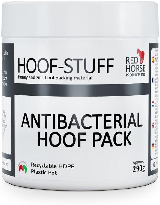 Red Horse Products Hoof-Stuff 290g front view premium horse hoof packing material.