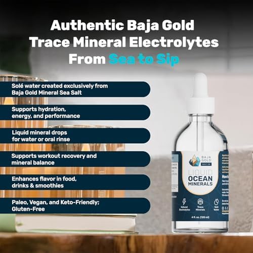 Baja Gold ionic electrolyte solé tincture close up showing four fluid ounces packaging