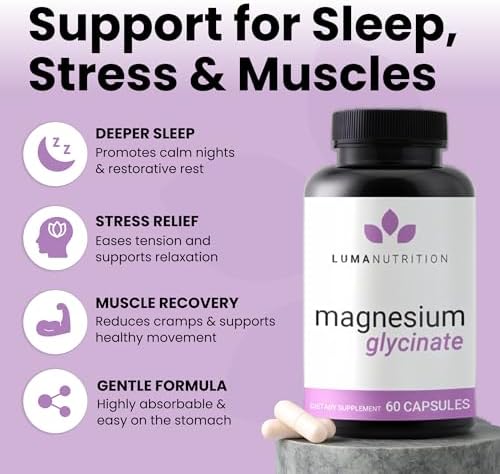 Luma Nutrition Magnesium Glycinate sixty capsules premium black packaging detailing elemental magnesium yield