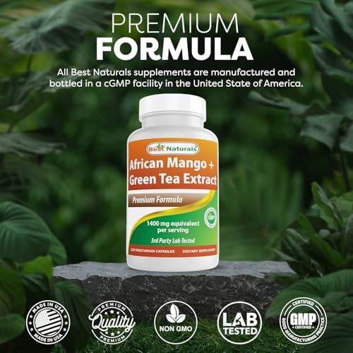 Close up of Best Naturals African Mango with Green Tea dosage information