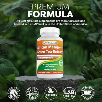 Close up of Best Naturals African Mango with Green Tea dosage information