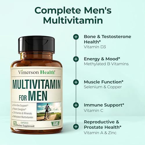 Side view of Vimerson Health men multivitamin bottle displaying chelated minerals ingredients list