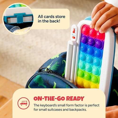 Full product set of the Chuckle and Roar alphabet keyboard surrounded by all fifty-four learning flashcards.