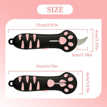 Cute retractable cat claw paper cutter tool showcasing the extended stainless steel razor blade