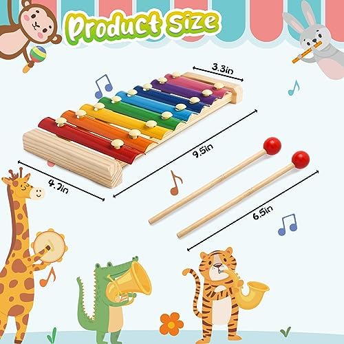 Side view of the children wooden percussion toy showcasing the smooth finished timber base.