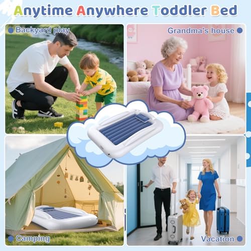 Deeteck kids inflatable bed with safety rails fully set up in bedroom lifestyle view