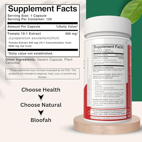 Bloofah lycopene 500mg capsules nutrition facts label