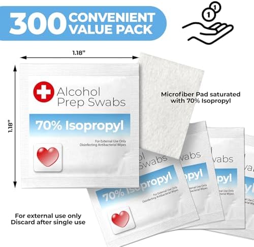 Individually wrapped 70 percent isopropyl alcohol prep pads spread out for medical use
