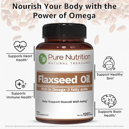 Pure Nutrition cold pressed flaxseed oil vegetarian capsules for daily men and women wellness routines.
