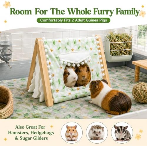 Guinea Pig Hideout No Bottom, Sturdy Bamboo Small Animal House with Window, Rabbit Bunny Tunnel, Easy to Assemble for Hamsters Bunny Rat Chinchillas Playing Hiding, Guinea Pig Cage Accessories, Green - Image 4