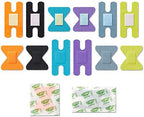 Curad extreme hold adhesive fabric bandages laid out to show assorted sizes for finger joint application