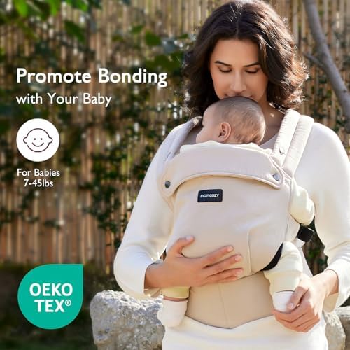 Parent using Momcozy baby carrier for hands-free support