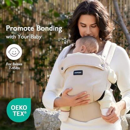 Parent using Momcozy baby carrier for hands-free support