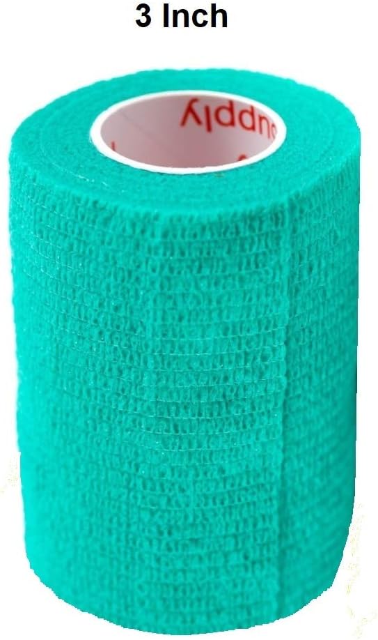 Close up of self adhesive texture of teal vet wrap