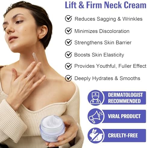 VCTSOF anti aging neck firming cream displaying texture and consistency on fingertips.