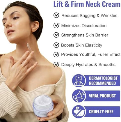 VCTSOF anti aging neck firming cream displaying texture and consistency on fingertips.