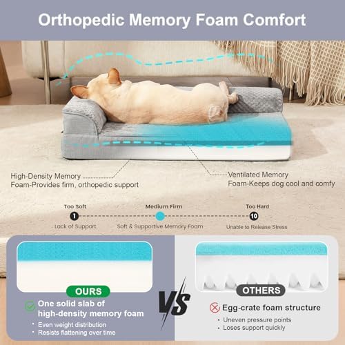 Rainmr Orthopedic Dog Bed for Small and Medium Dogs, Memory Foam Pet Bed with Washable Removable Cover, Nonskid Bottom, Waterproof, for Indoor, Outdoor, Crate Car Use, 30x20x6 Inches, Light Grey - Image 6