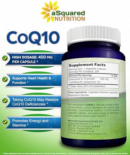 aSquared Nutrition CoQ10 antioxidant support bottle back view