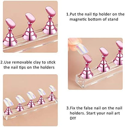 Detailed view of magnetic nail tips on acrylic base