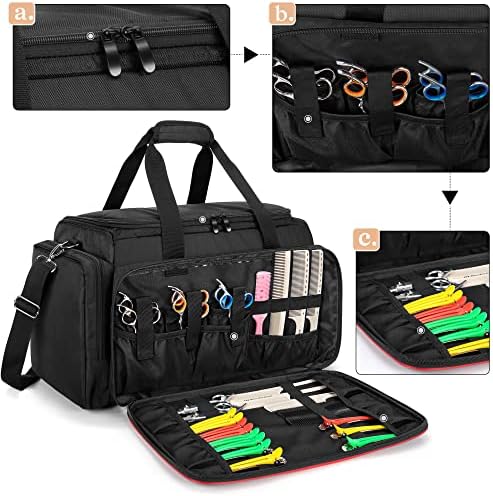 BAFASO portable salon organizer side profile showing dual zipper pockets with inner mesh storage netting