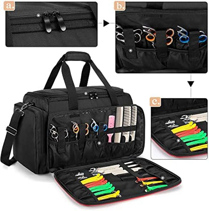 BAFASO portable salon organizer side profile showing dual zipper pockets with inner mesh storage netting