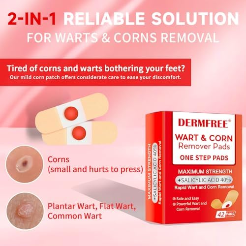 Dermfree foot care solution bandage applied safely on a toe to treat a stubborn corn.