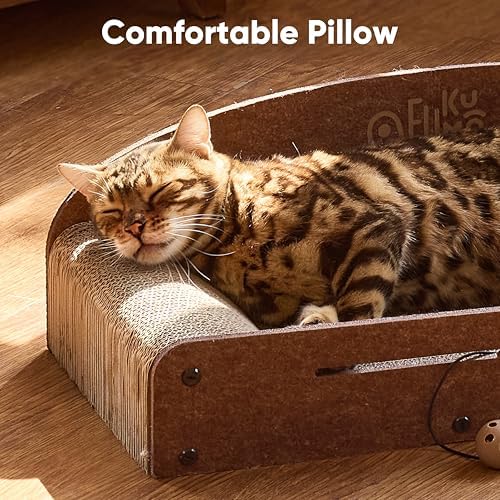 Durable corrugated paper cat scratch pad designed to protect living room household furniture.
