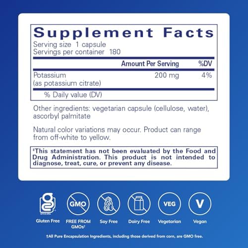 Pure Encapsulations Potassium Citrate essential electrolyte supplement label