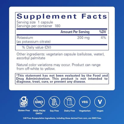 Pure Encapsulations Potassium Citrate essential electrolyte supplement label