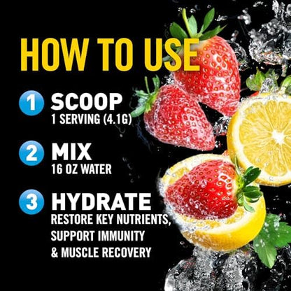 Body Fortress zero carb hydration powder jar emphasizing six essential electrolytes blend.