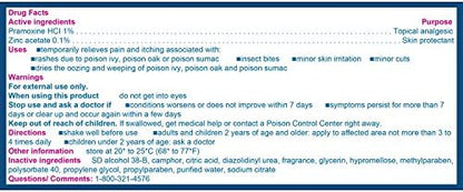 Water based clear calamine lotion by Caladryl for non staining insect bite and sunburn relief