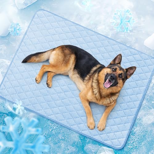 LOOBANI extra large pet cooling pad showing the reversible flannel side for winter