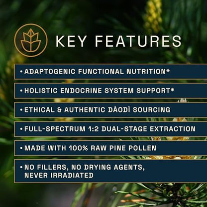 Raw Forest Foods Royal Pine Pollen 4 Fluid Ounce dual extraction liquid supplement label details
