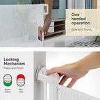 BabyBond punch free child safety gate showing the adhesive mounting pads on a wooden wall.