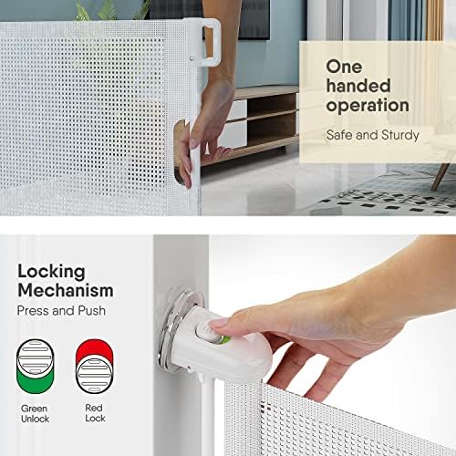 BabyBond punch free child safety gate showing the adhesive mounting pads on a wooden wall.