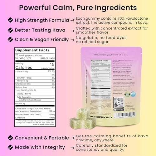 Authentic USA imported Wunderkind extra strength kava gummies product packaging display