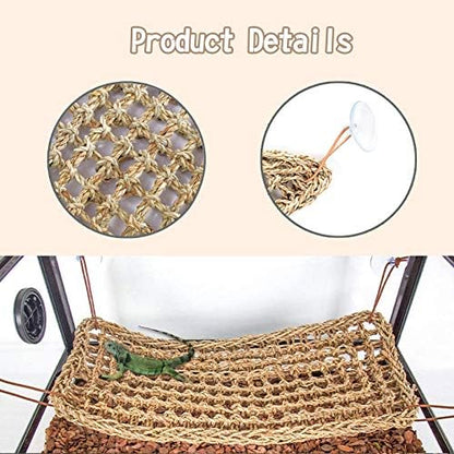 PINVNBY Bearded Dragon Hammock,Reptile Lounger Natural Seagrass Lizard Hammocks Habitat Tank Accessories Jungle Climber Vines Flexible Leaves Decor for Climbing Reptiles Chameleon Gecko Snakes - Image 5