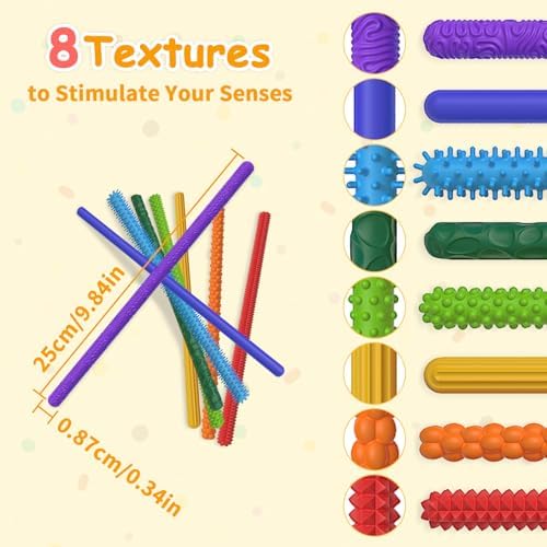 MEIEST sensory sticks being bent and twisted by hand to show flexibility and raised tactile ridges