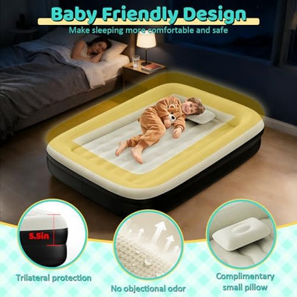 Side view of Deeteck sixty-four inch portable air bed showcasing the secure bumper rails.