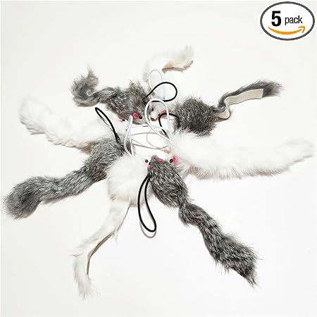 Caticalife authentic real rabbit fur mouse cat toy five pack front view