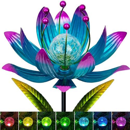 Close up of solar lotus wind spinner crackle glass ball